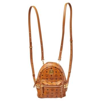 Pre Owned MCM Cognac Visetos Coated Canvas Mini Stark Side Studs Backpack