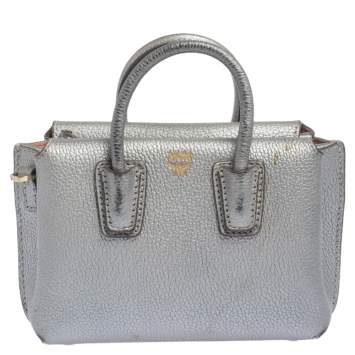 Pre Owned MCM Silver Leather X Mini Milla Crossbody Bag