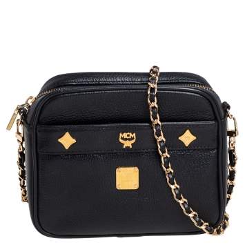 Pre Owned MCM Black Leather Vintage Charms Crossbody Bag