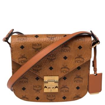 Pre Owned MCM Cognac Visetos Coated Canvas and Leather Patricia Crossbody Bag