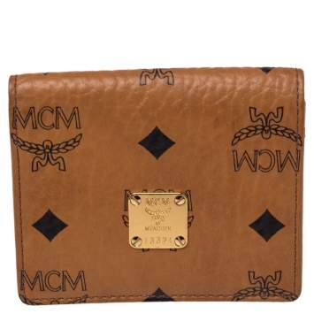 Pre Owned MCM Cognac Visetos Coated Canvas Flap Card Holder 