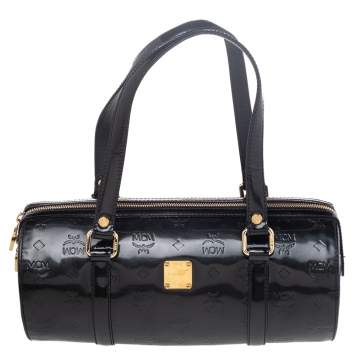 Pre Owned MCM Black Patent Leather Mini Rolle Boston Bag