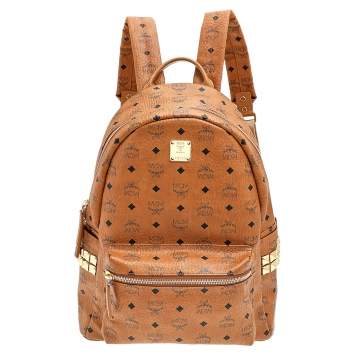 Pre Owned MCM Tan Coated Canvas And Leather Studded Stark Backpack