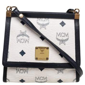 Pre Owned MCM White Visetos Coated Canvas Mini Crossbody Bag