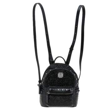 Pre Owned MCM Black Leather X Mini Stark Crystal Embellished Backpack