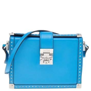 Pre Owned MCM Blue Leather Studded Box Shoulder Bag