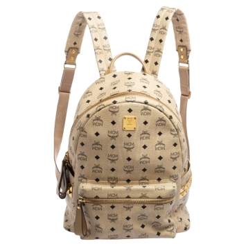 Pre Owned MCM Light Beige Visetos Coated Canvas And Leather Studded Stark Backpack