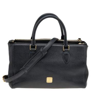 Pre Owned MCM Black Leather Double Zip Satchel