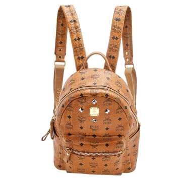 Pre Owned MCM Cognac Visetos Coated Canvas Small Studs Stark Backpack