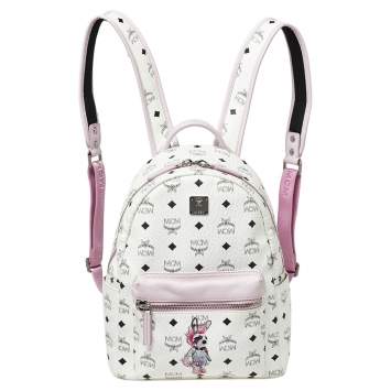 Pre Owned MCM White/Pink Visetos Rabbit Print Coated Canvas Small Stark Backpack