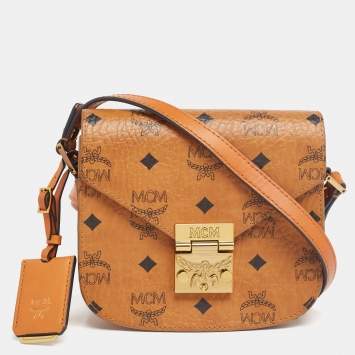 Pre Owned MCM Cognac Visetos Coated Canvas and Leather Patricia Crossbody Bag
