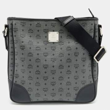 Pre Owned MCM Black/Grey Coated Canvas and Leather Crossbody Bag