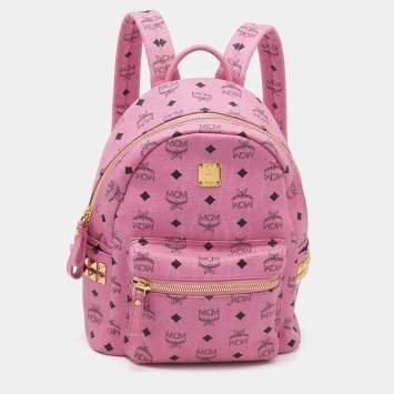 Pre Owned MCM Pink Visetos Studded Coated Canvas Stark Backpack
