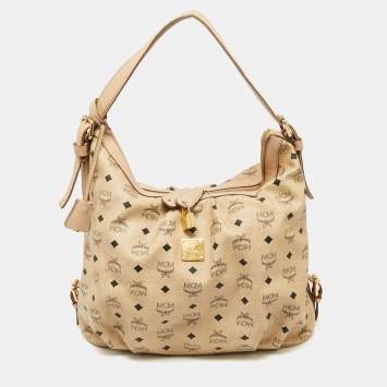 Pre Owned MCM Beige Visetos Coated Canvas and Leather Essential Hobo