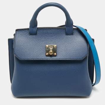 Pre Owned MCM Navy Blue Leather Milla Flap Top Handle Bag