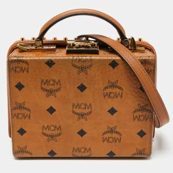 Pre Owned MCM Cognac Visetos Coated Canvas And Leather Berlin Box Bag