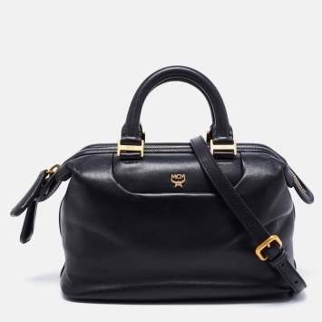 Pre Owned MCM Black Leather Zip Satchel