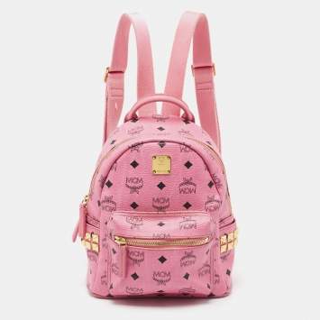 Pre Owned MCM Pink Visetos Coated Canvas Studded Stark Backpack