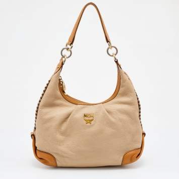 Pre Owned MCM Beige/Brown Grained Leather Hobo