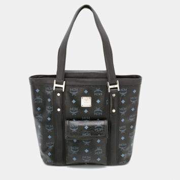 Pre Owned MCM Black Visetos Coated Canvas and Leather Tote