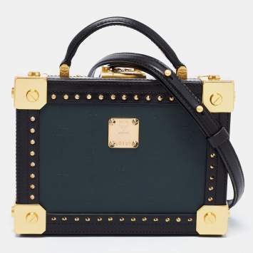 Pre Owned MCM Black Visetos Coated Canvas and Leather Berlin Box Bag