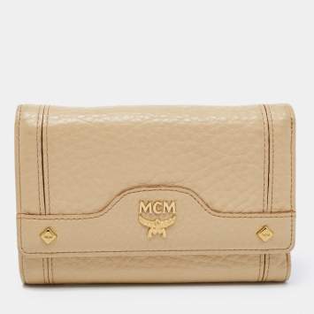 Pre Owned MCM Beige Grained Leather Trifold Wallet