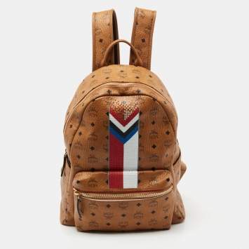 Pre Owned MCM Brown Visetos Coated Canvas and Leather Backpack