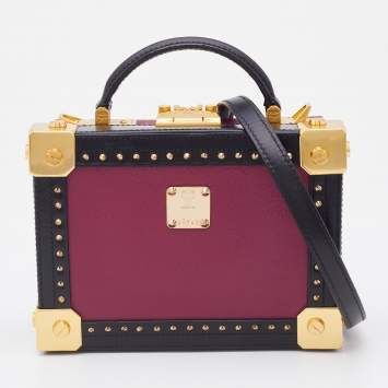 Pre Owned MCM Purple/Black Visetos Coated Canvas and Leather Berlin Box Bag