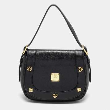 Pre Owned MCM Black Leather Flap Shoulder Bag