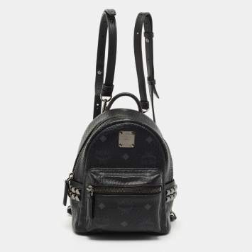 Pre Owned MCM Black Visetos Coated Canvas and Leather Mini Studded Stark Bebe Boo Backpack
