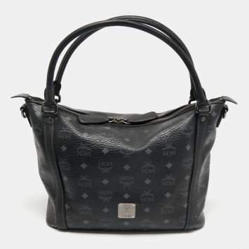 Pre Owned MCM Black Visetos Coated Canvas and Leather Zip Shoulder Bag