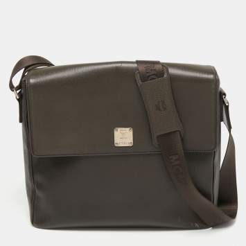 Pre Owned MCM Dark Brown Leather Flap Messenger Bag 