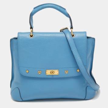 Pre Owned MCM Light Blue Leather First Lady Top Handle Bag