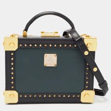 Pre Owned MCM Black/Green Visetos Coated Canvas and Leather Berlin Box Bag