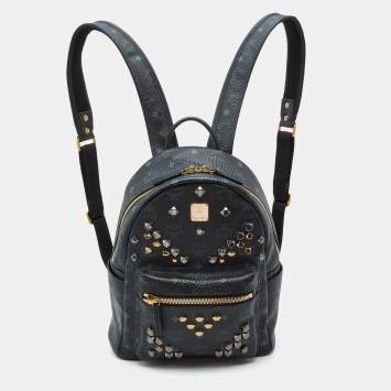 Pre Owned MCM Black Visetos Coated Canvas and Leather Small Studs Stark Backpack