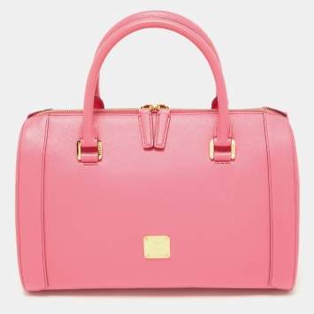 Pre Owned MCM Pink Leather Boston Bag