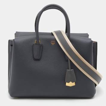 Pre Owned MCM Dark Grey Leather Medium Milla Tote