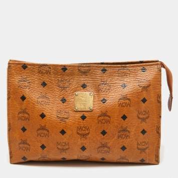 Pre Owned MCM Brown Visetos Coated Canvas Zip Pouch
