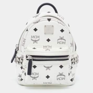 Pre Owned MCM White Visetos Coated Canvas X-Mini Bebe Boo Backpack