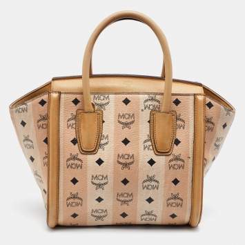 Pre Owned MCM Beige Visetos Coated Canvas and Leather Tote