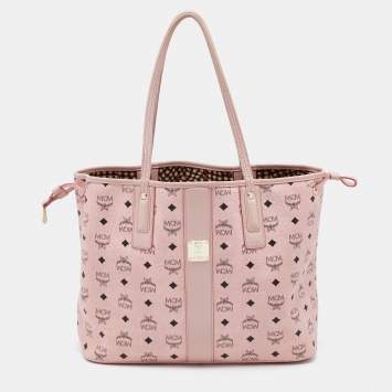 Pre Owned  MCM Pink Visetos Coated Canvas and Leather Reversible Shopper Tote 