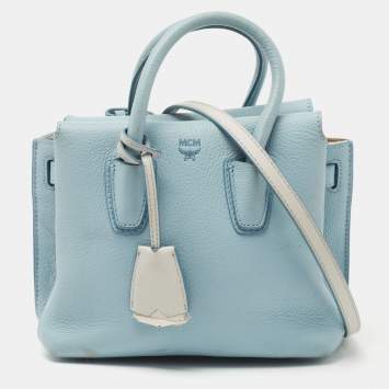Pre Owned MCM Light Blue Leather Mini Milla Tote
