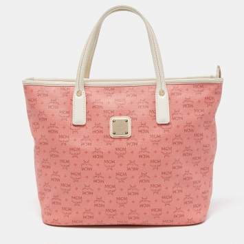 MCM Light Sky Blue Bright Pink Reversible Leather Shopper Tote and Pouch  (SA/SA grade)