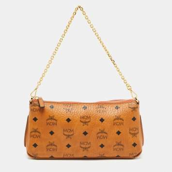 Pre Owned MCM Cognac Visetos Coated Canvas and Leather Millie Chain Clutch