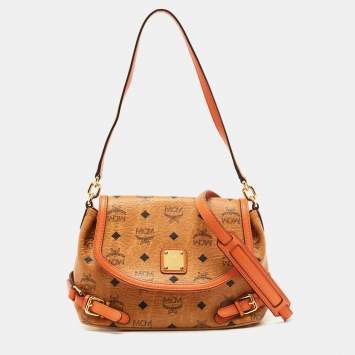 Pre Owned MCM Cognac Visetos Coated Canvas and Leather Flap Crossbody Bag