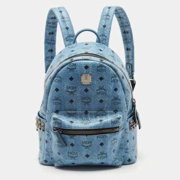 Pre Owned MCM Blue Visetos Coated Canvas Small Studs Stark Backpack