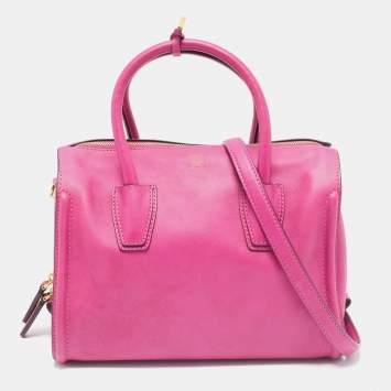 Pre Owned MCM Fuchsia Leather Zip Satchel 