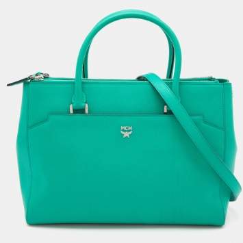 Pre Owned MCM Green Leather Convertible Tote