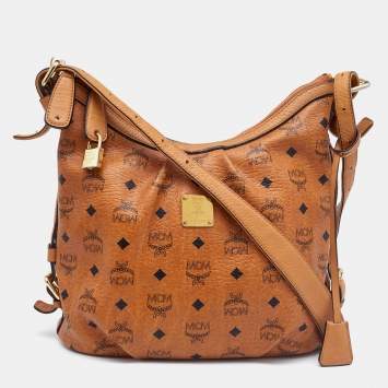 Pre Owned MCM Cognac Visetos Coated Canvas and Leather Hobo