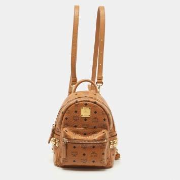 Pre Owned MCM Tan Visetos Coated Canvas and Leather Mini Studded Stark-Bebe Boo Backpack
